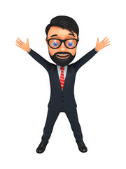 3d man with hands up on a white background