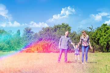 Happy family walking together