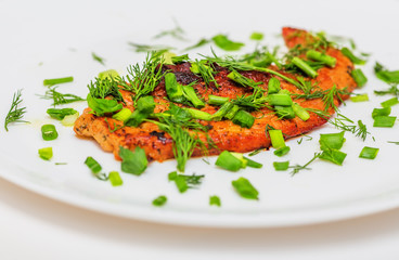 Fried pork schnitzel with greens