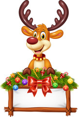 Cartoon reindeer with decorated banner