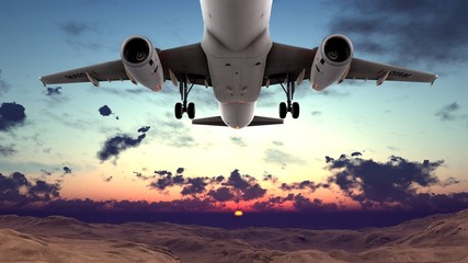 Generic jet airliner in a beautiful cloudy sky 3d rendering