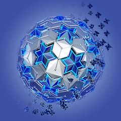 3d rendering abstract of low poly sphere with stars structure