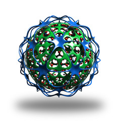 Abstract 3d rendering of metallic colored sphere with smooth lattice structure.
Sci-fi background with futuristic shape.
