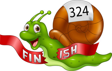 Cartoon snail crosses the finish line alone as winner