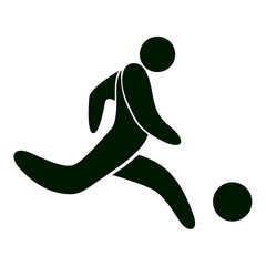 Isolated football icon. Black figure of an athlet on white background. Person with ball. Soccer player.