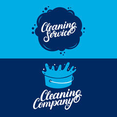 Set of hand written lettering Cleaning Service logos, labels, badges, emblems.