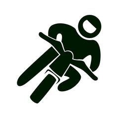 Isolated racing icon. Motorcycle racing. Black figure of an athlet on white background.