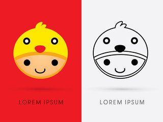 Chicken hat on smile child head graphic vector.