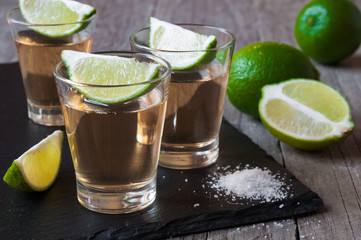 Tequila shots with salt and lime