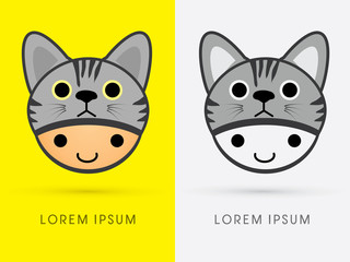 Gray kitty cat hat on smile child head graphic vector.