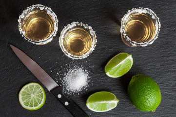 Tequila shots with salt and lime