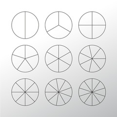 Circle segments set. Black thin outline.