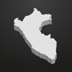 Peru map in gray on a black background 3d