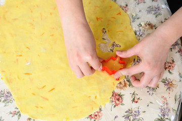 forming cookies from dough vintage christmas style flour and child hands