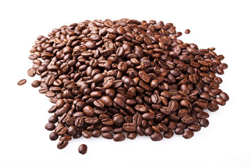 Roasted coffee beans isolate on white background