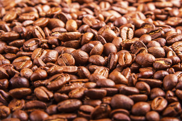 Coffee beans, food background. Selective focus