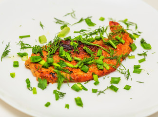 Fried pork schnitzel with greens