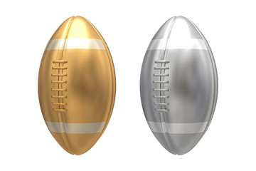 Gold and Silver american football on white background. 3D illustration