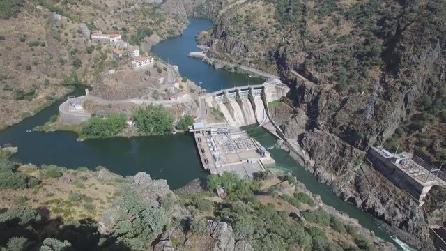 Flying over dam