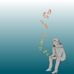 The young man playing on the phone. Sketch