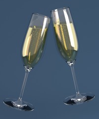 3d render of raising glass of champagne