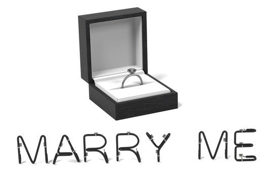 3d render of ring with "marry me" sign