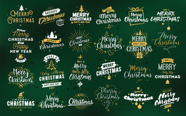 Merry Christmas typographic emblems set.
