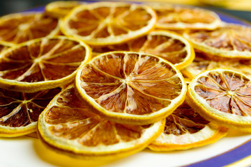Tangy and tasteful slices of dehydrated lemon.