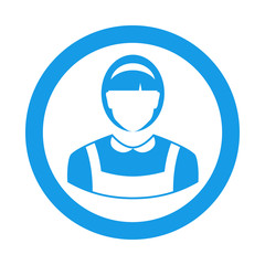 Icono plano silueta doncella en circulo color azul