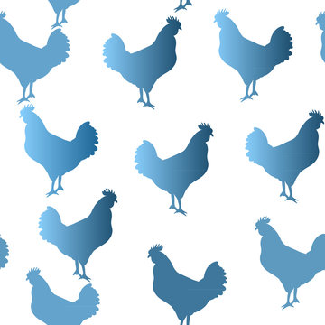 Abstract vector seamless pattern with colorful roosters, symbol of 2017 year