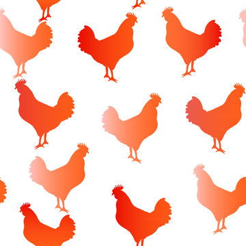 Vector colorful seamless pattern with roosters, symbol of 2017 year