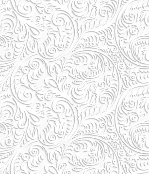 Seamless background pattern. 3d volume openwork white ornament. Vector illustration.