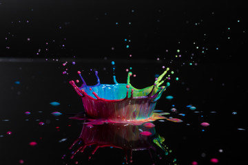 Paint drop captured as it collides with a surface producing an artistic image of captured motion