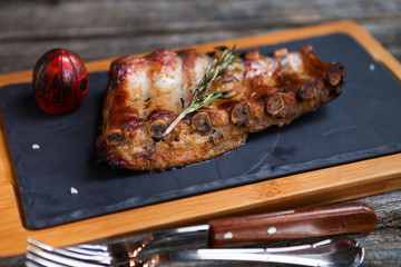 Close up Mouth Watering Juicy Grilled Pork Rib Meat  with grill