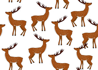Nature vector seamless pattern with deers