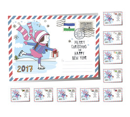 New Year Postcard Christmas skates 2017