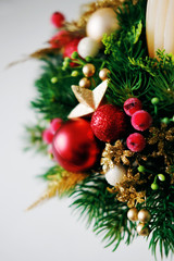 Christmas holiday centerpiece decor with fir branches