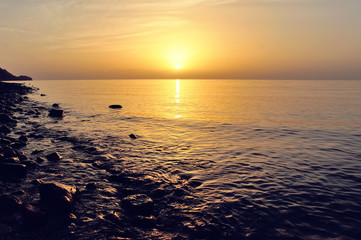 golden sky horizon Sunset over sea