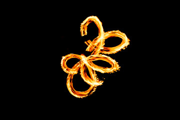 Fire Show Fiery Motion. Night Performance Abstract Drawing