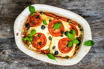 Vegetarian food plate, greek cuisine of mediterranean diet, healthy eating, cooking concept