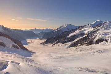 Sunrise over the Aletsch Glacier from Jungfraujoch, Switzerland