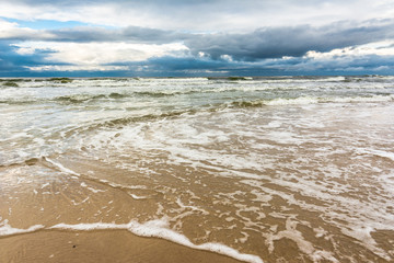 Stormy sea, landscape with dramatic sky and cloud over horizon