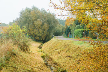 Drainage ditch alongside a residential road