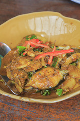 Spicy catfish Stir fry ; Thailand tradition food