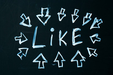 Like an inscription and  arrow drawn in chalk on a  school blackboard dark