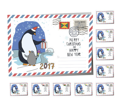  New Year Postcard Christmas pingue  2017