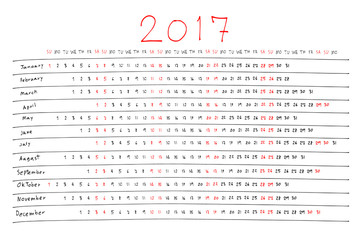 vector design hand drawn  calendar 2017 year