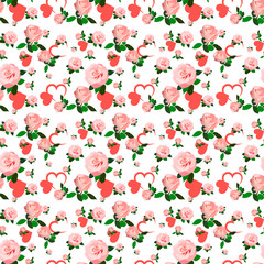Seamless roses pattern for Valentines day. Vintage floral background. Vector illustration.