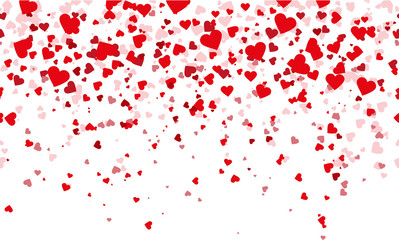 Fototapeta na wymiar Confetti red hearts fall background