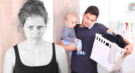 Young woman suffering from postpartum depression